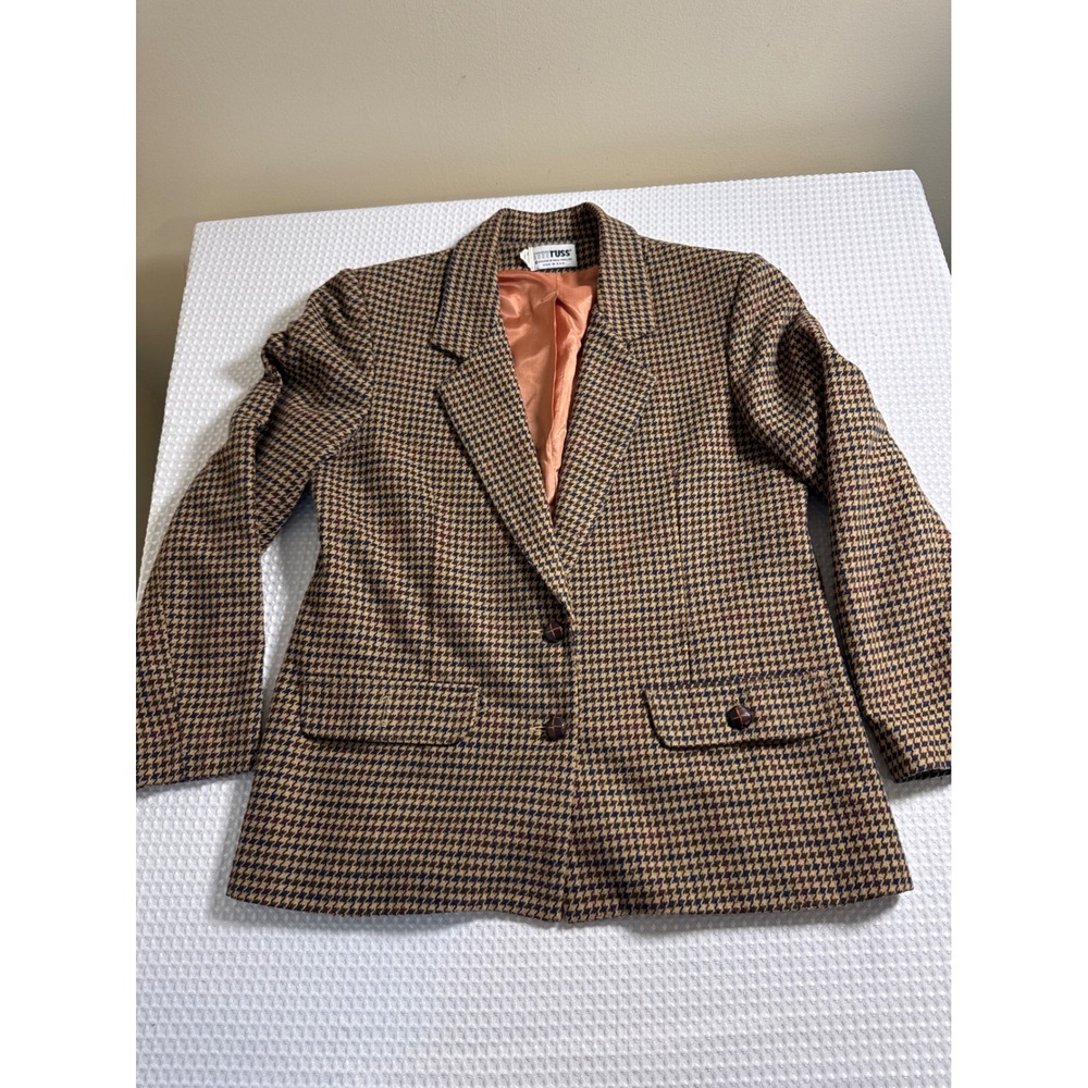 Russ Togs Skirt‎ Suit Women 12 Blazer Skirt Brown Houndstooth Vintage EUC
